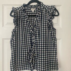 J. Crew Black and White Checkered Ruffle Blouse
